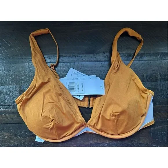 RIP CURL Women’s Surf Bikini Top, Sz M, DD Plunge, Honey Yellow V-neck - Picture 2 of 7